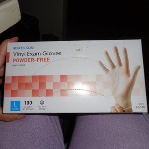 McKesson Powder-free exam gloves. Color is white or clear.100 count. Size Large.